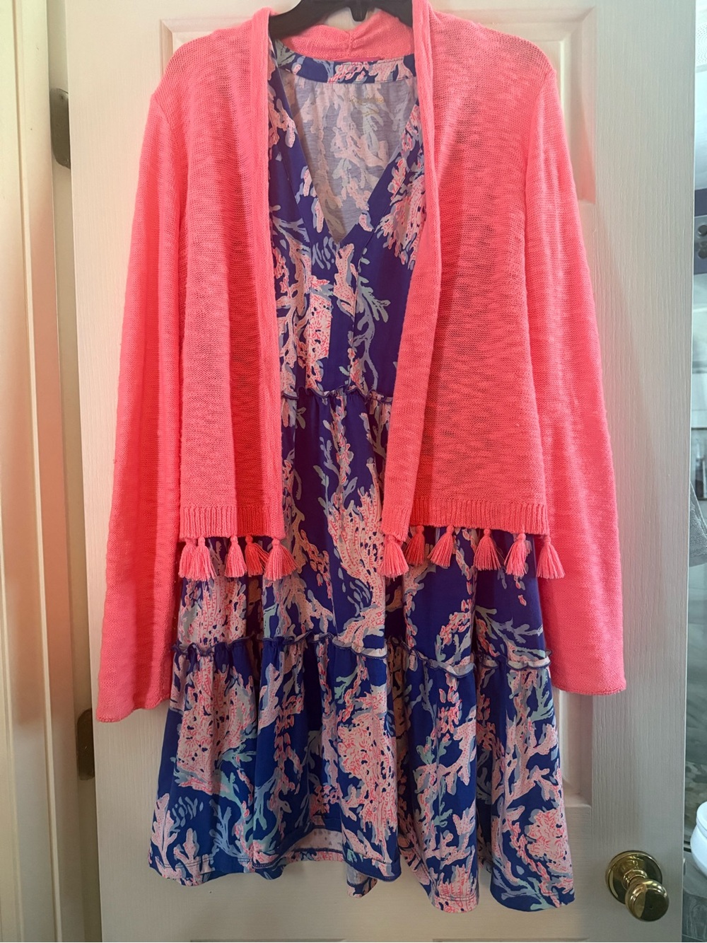 Pink Open-Front Tassel Hem Women's Sweater Cardigan